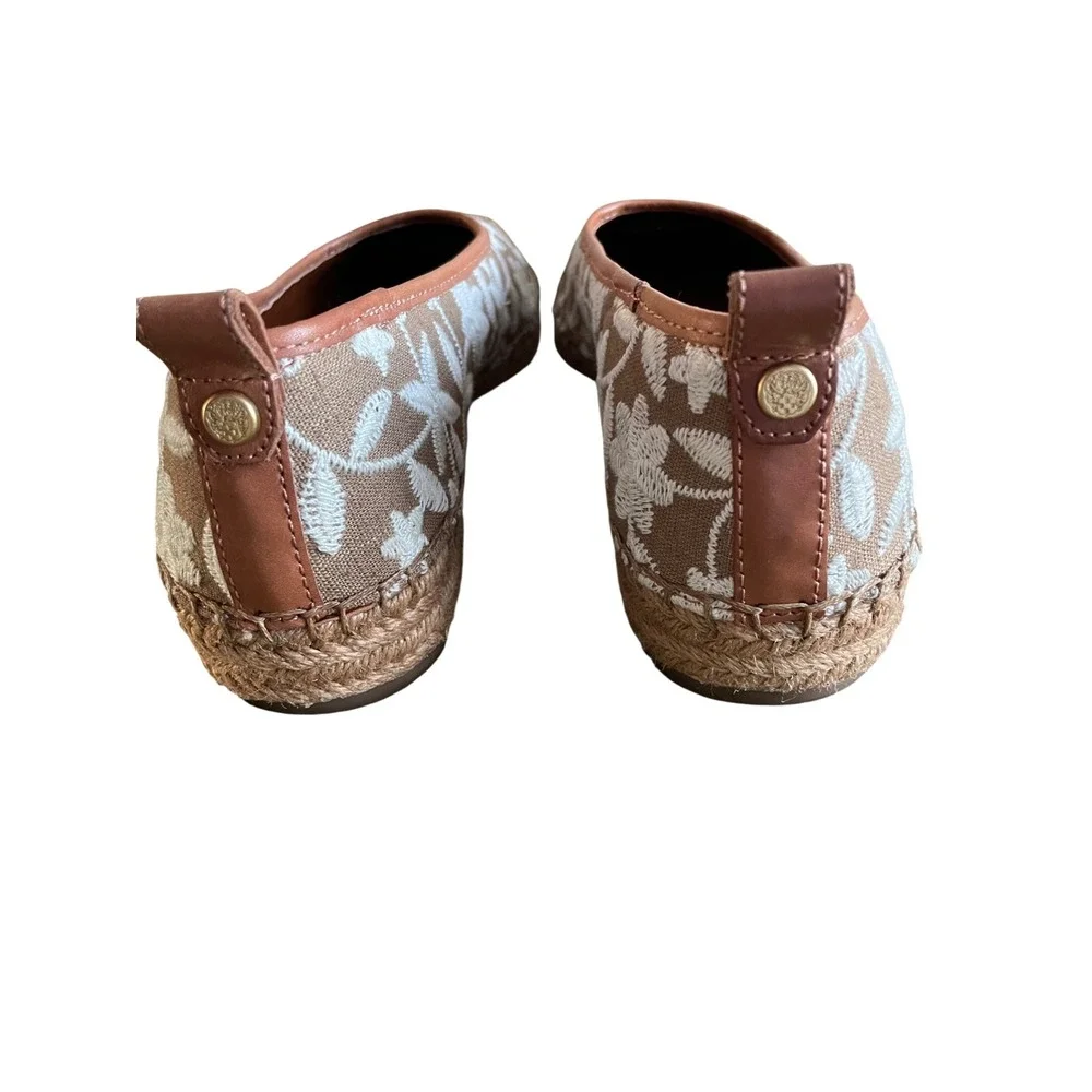 Vince Camuto Women Espadrille Flats Embroidered Floral Square Toe Tan Brown 6.5